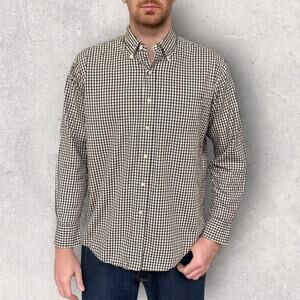 Saddlebred Men’s XL Brown White Gingham Plaid Button Down Long Sleeve Cotton Top